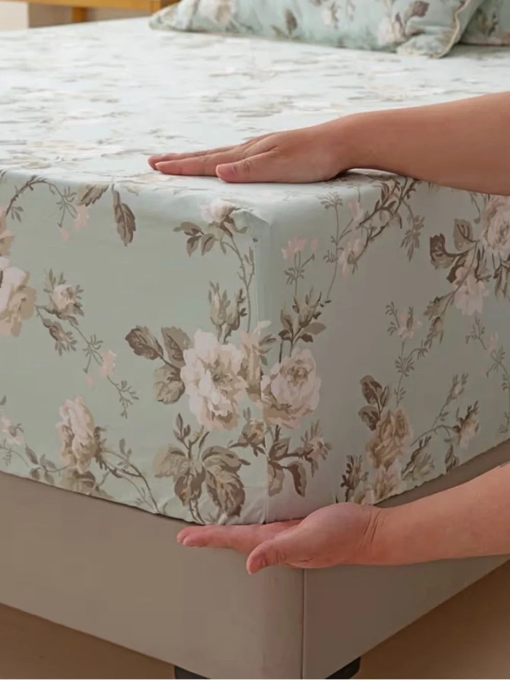 Queen sheets Brandream Toile Floral 800TC Egyptian cotton mint blue beige